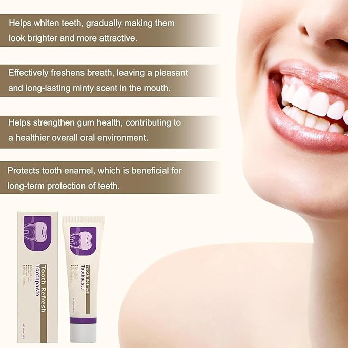 2PCS Tooth Refresh Toothpaste, Fresh Breath Whitening Toothpaste, Natural Oral Care & Enamel Repair, Helps Remove Coffee, Tea & Wine Stains, Deep Cleaning Care