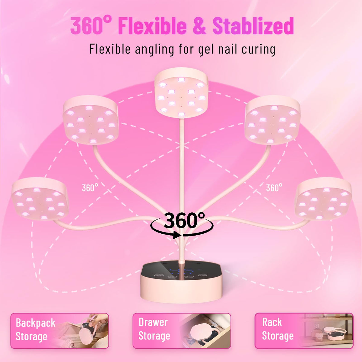 TCHMCITY Flash Cure lamp, 36W Mini Cordless Gel x Nail Lamp Flash Cure, Auto Sensor Gooseneck Portable USB Gel Nail Dryer U V Light with 3 Timers and LCD Display for Home DIY