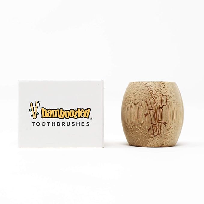 Bamboozled | Bamboo Toothbrush | BPA Free | Charcoal Infused Soft Bristles | Environmentally Friendly & Biodegradable | Set of 4 | with Bamboo Toothbrush Holder