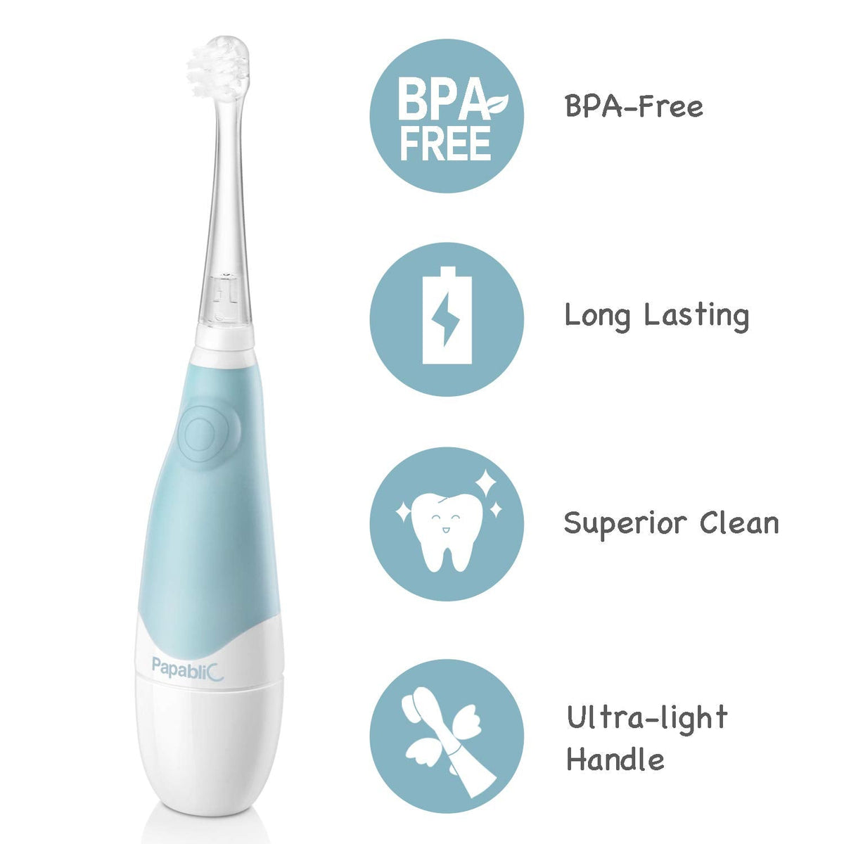 Papablic BabyHandy 2-Stage Baby Sonic Electric Toothbrush for Babies and Toddlers Ages 0-3 Years