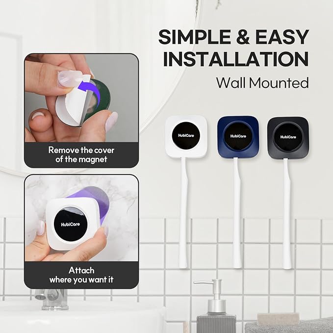 HubiCare Toothbrush Case Set, Toothbrush Covers with Holder, Rechargeable Travel Home Toothbrush And Holder, Cleaner Case for All Electric And Manual Toothbrushes (3 Color Set)