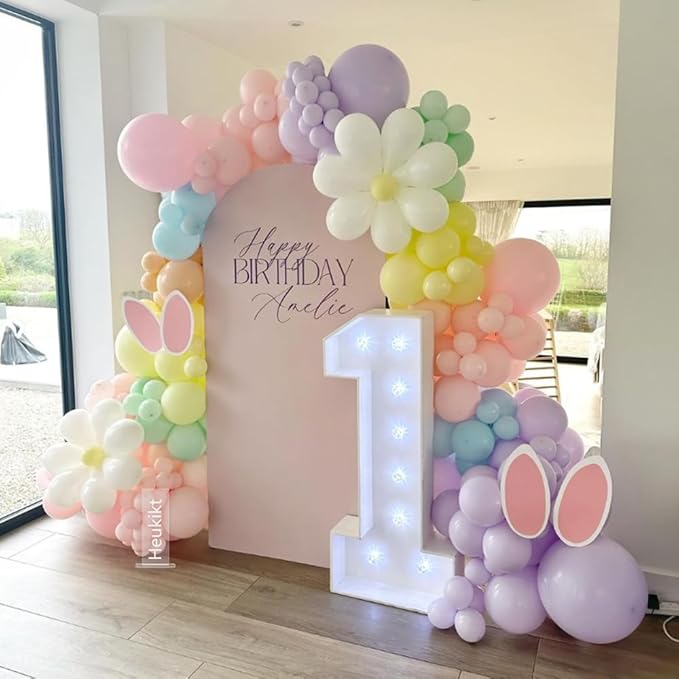 Easter Balloon Arch Garland kit 167pcs Pastel Macaron Pink Purple Mist Green Blue Latex Balloons with Rabbit Carrot Foil Balloon for Hello Spring Easter Birthday Daisy Flower Party Decoration