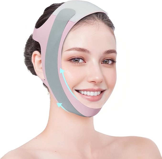 Chin Strap for Sleeping,Anti Snoring Chin Strap for CPAP Users,V-Line Lifting Mask,Adjustable and Breathable Chin Strap-Keep Mouth Closed for Effectively Reduce Snoring (Pink-White)
