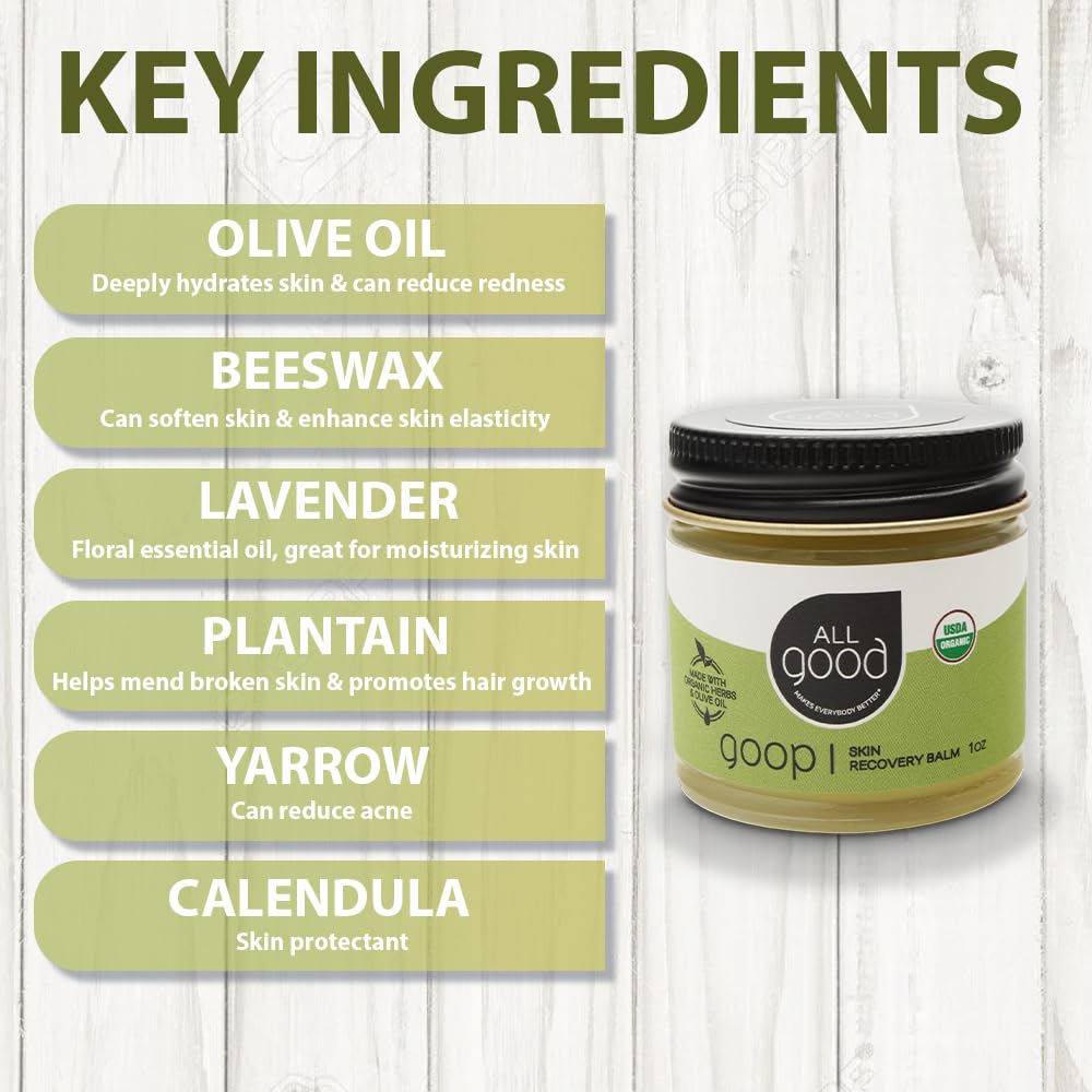 All Good Goop Organic Skin Care Recovery Balm - All Purpose Ointment w/Calendula, Lavender, Beeswax - Chafing Cream, Dry Skin Salve, Cracking Lip Moisturizer - Soothes, Hydrates & Calms - 1oz, 2-pack