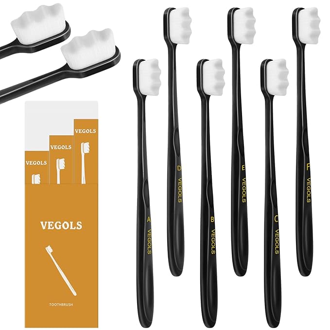Adult Extra Soft Toothbrush with 20000 Soft Bristles, (Pack of 6) Micro Nano Manual Toothbrushes for Protect Sensitive Gums - Black