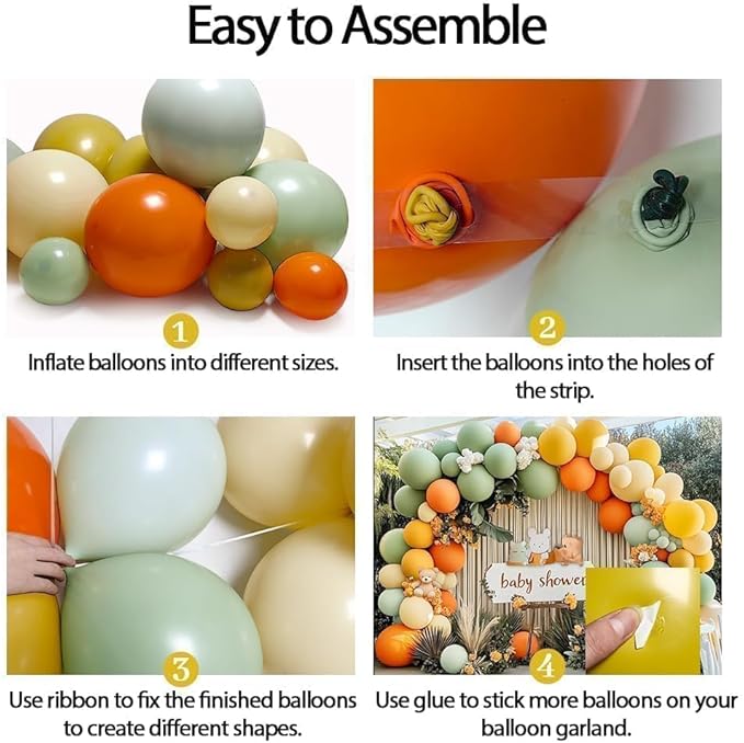 Dusty Green Orange Balloon Arch Double Stuffed Light Sage Green Yellow Blush Beige Balloon Garland Kit for Little Cutie Baby Shower Birthday Pooh Bear Gender Reveal Easter Wedding Party Decor