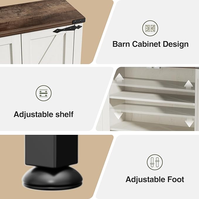 Over The Toilet Storage Cabinet with Farmhouse Doors and Adjustable Shelf, Tall Bathroom Organizer with Metal Stand Space Saver Over Toilet , Wood Rack for Bathroom, Restroom, Laundry, White
