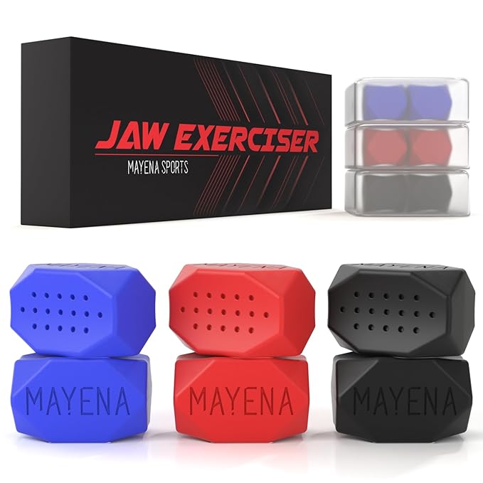 Mayena Jaw Exerciser for Men & Women | 3 Resistance Levels (6 pcs) Silicone Jawline Shaper Set | Powerful Jaw Trainer for Beginner, Intermediate & Advanced Users | Slims & Tones the Face