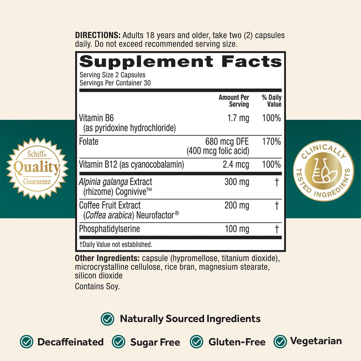 NEURIVA Ultra Decaf Clinically Tested Nootropic Brain Supplement for Mental Alertness, Memory, Focus & Concentration, Cognivive, Neurofactor, Phosphatidylserine, Vitamin B6 B12, 60 Caps (2 Pack)