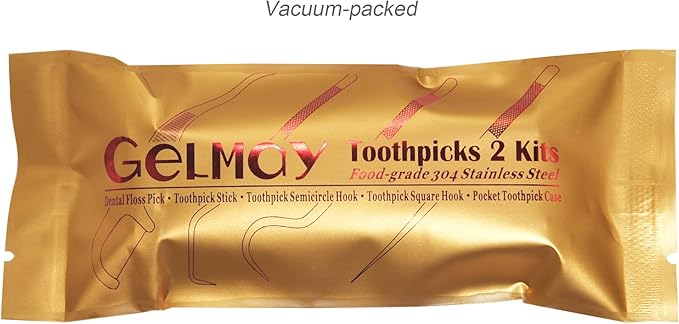 Toothpicks Pocket Set, Dental Floss Picks Kit Reusable, Stainless Steel Teeth Cleaning Tools, Tooth Picker Oral Hygiene Travel (2 Set)