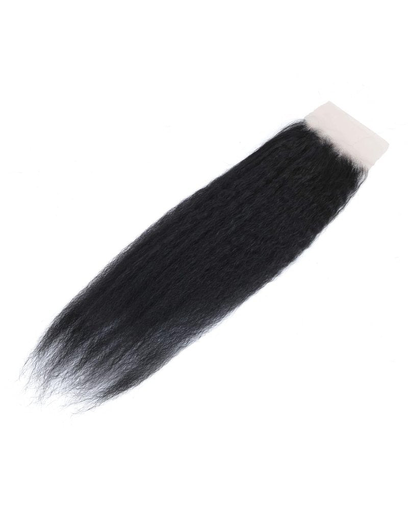 Kerriana Kinky Straight Closure 100% Human Hair 14 Inch Transparent 4x4 Closure Light Yaki Natural Black Color For Women