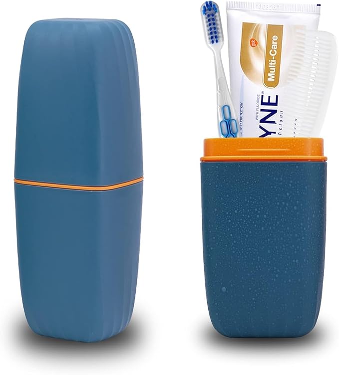 Toothbrush Cup Toothbrush Holder with Cover Travel Boothbrush Holder Portable Toothbrush Case and Carrier for Bathroom School Business Trip(Blue)