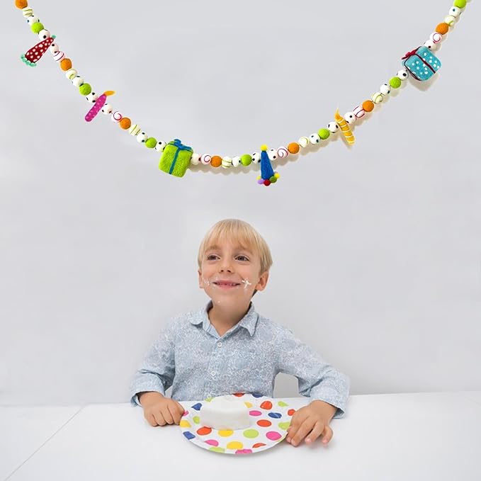 Pre-Strung Happy Birthday Banner, Colorful Felt Ball Garland, Felt Party Hats, Birthday Candles, Personalized Banner Sign for Holiday Decor Birthday Party Decoration