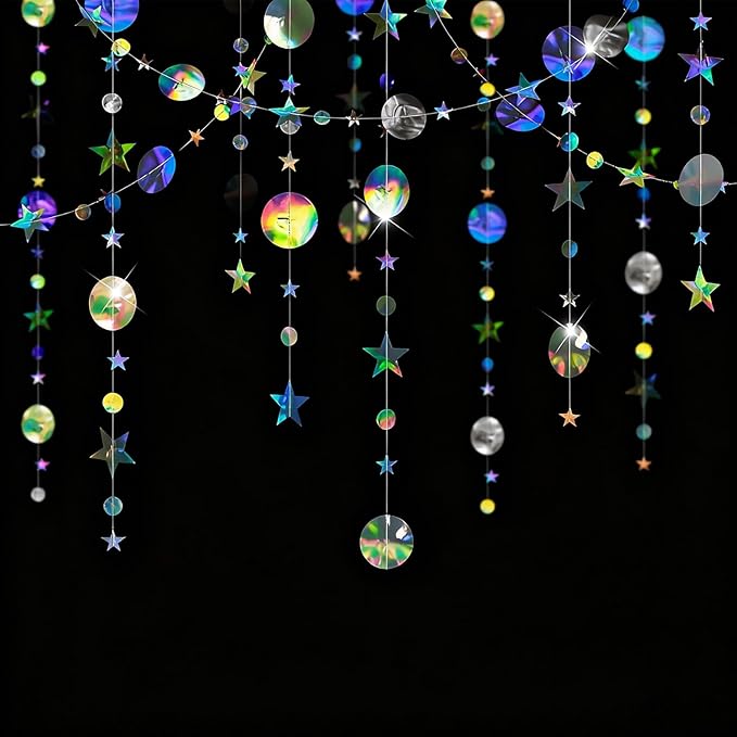 52 Feet Star Garland Banner Decorations for Party,Gold Star Hanging Bunting Banner Hanging Glitter Stars Garland Christmas Birthday Decorations (4 Pack Round Star)