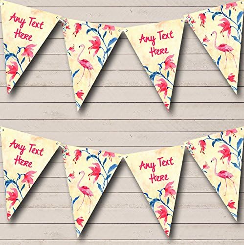 Flamingo Tropical Yellow Pink Personalized Birthday Party Bunting - Hanging Party Decoration - Birthday Party Banner Garland | Decorative Party Supplies