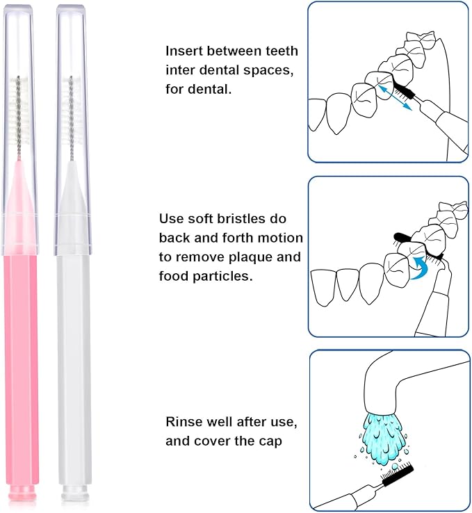 Patelai 100 Pieces Braces Brush for Cleaner Interdental Brush Toothpick Dental Tooth Flossing Head Oral Dental Hygiene Flosser Toothpick Cleaners Tooth Cleaning Tool(White, Light Pink,Multiple Sizes)