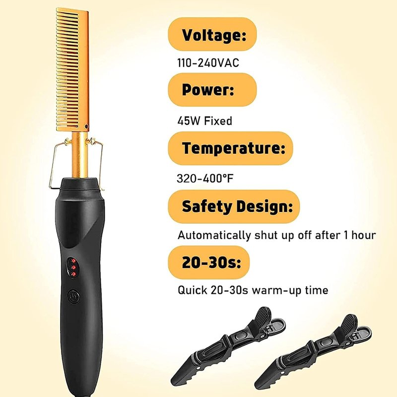 Electric Hot Comb Hair Straightener, Deluxe Electrical Straightening Comb Curling Iron for Natural Black Wigs, Hot Comb Electric for Wigs Pressing Combs with Wig Glue Melting Spray Hair Wax Stick