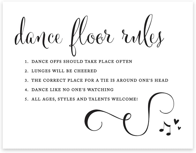 Andaz Press Wedding Party Signs, Formal Black and White, 8.5-inch x 11-inch, Dance Floor Rules, 1-Pack