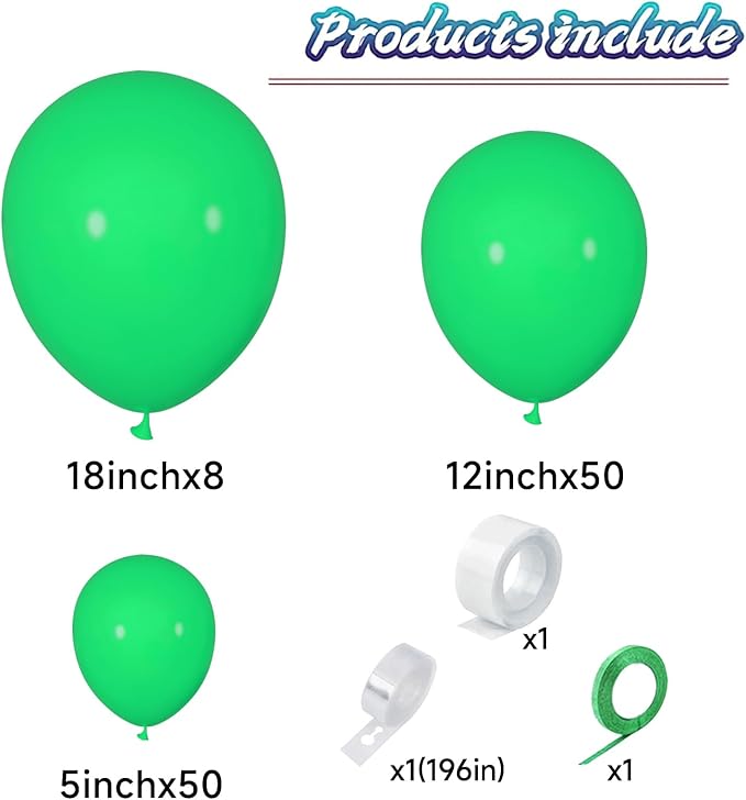 KAWKALSH Green Balloon Arch Kit 111Pcs 18 12 5 Inch Latex Party Balloons Garland for Birthday Baby Shower Wedding Engagement Anniversary Christmas Party Decorations