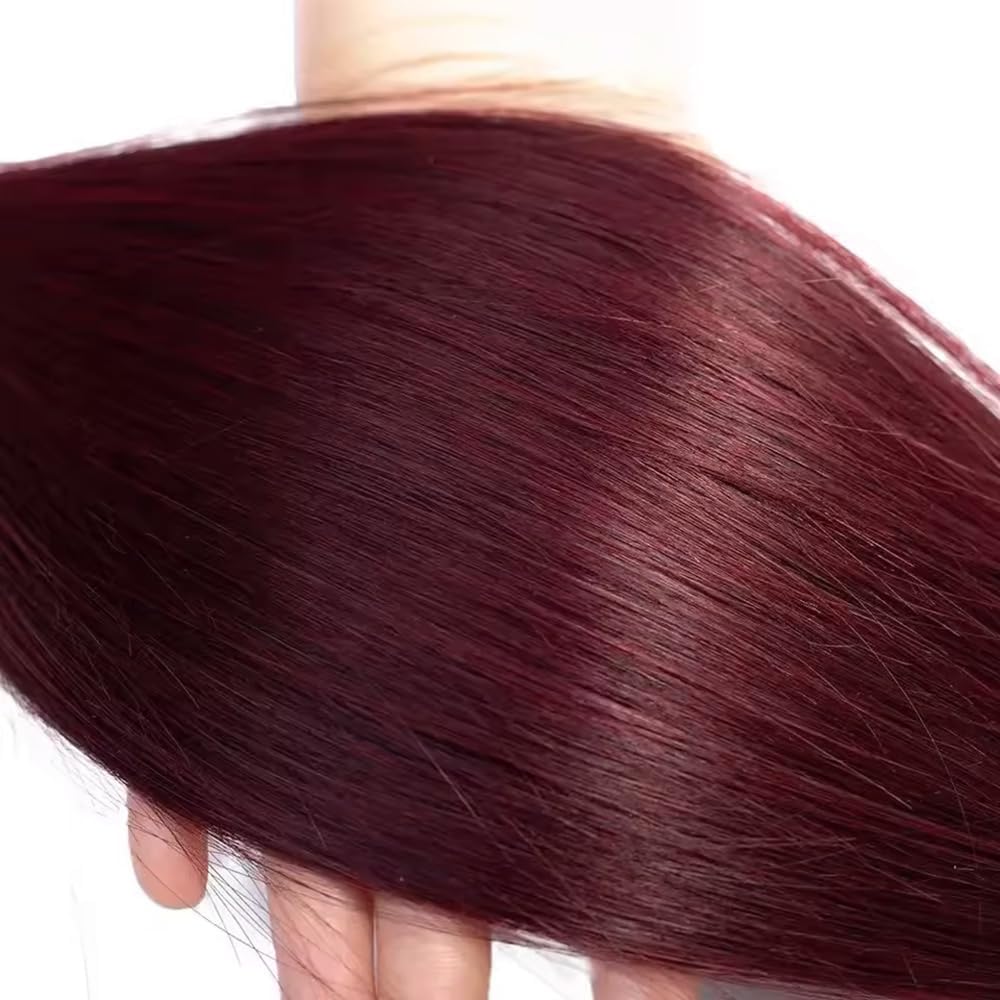 Straight Human Hair Bundles 14 16 18 Inch #99J Burgundy Bundles Human Hair Wine Red 12A Unprocessed Native Virgin Hair 50G Per Bundle 3 Extensions Wet and Wavy Weave for Women