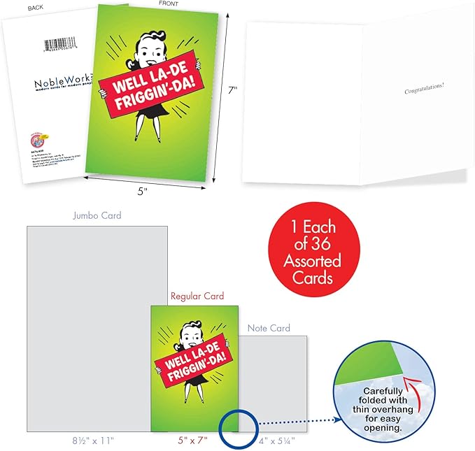 NobleWorks - 36 Assorted Funny Mixed Occasions Cards Box with Envelopes (36 Designs, 1 Each) Naughty Adult Humor Variety Pack for Men and Women - Favorite Toons Collection AC6740XXG-B1x36