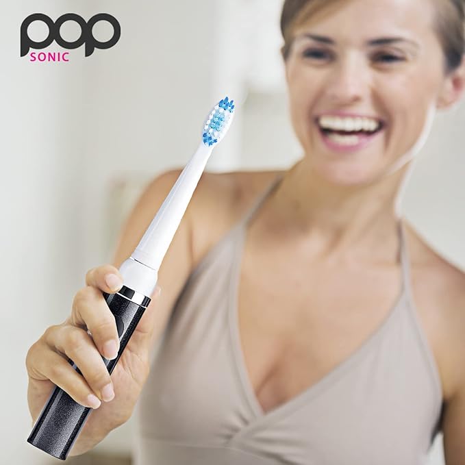 Pop Sonic Electric Toothbrush (Black) - Travel Toothbrushes w/AAA Battery | Kids Electric Toothbrushes with 2 Speed & 15,000-30,000 Strokes/Minute, Dupont Nylon Bristles