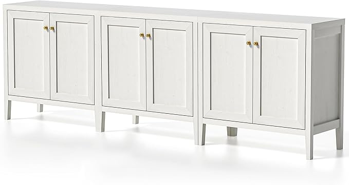 Sideboard Buffet Cabinets Set of 3 with Adjusable Shelves, Farmhouse Storage Cabinet, Credenza, Accent Cabinet, Kitchen Coffee Bar Console Table for Living Dining Room, Antique White