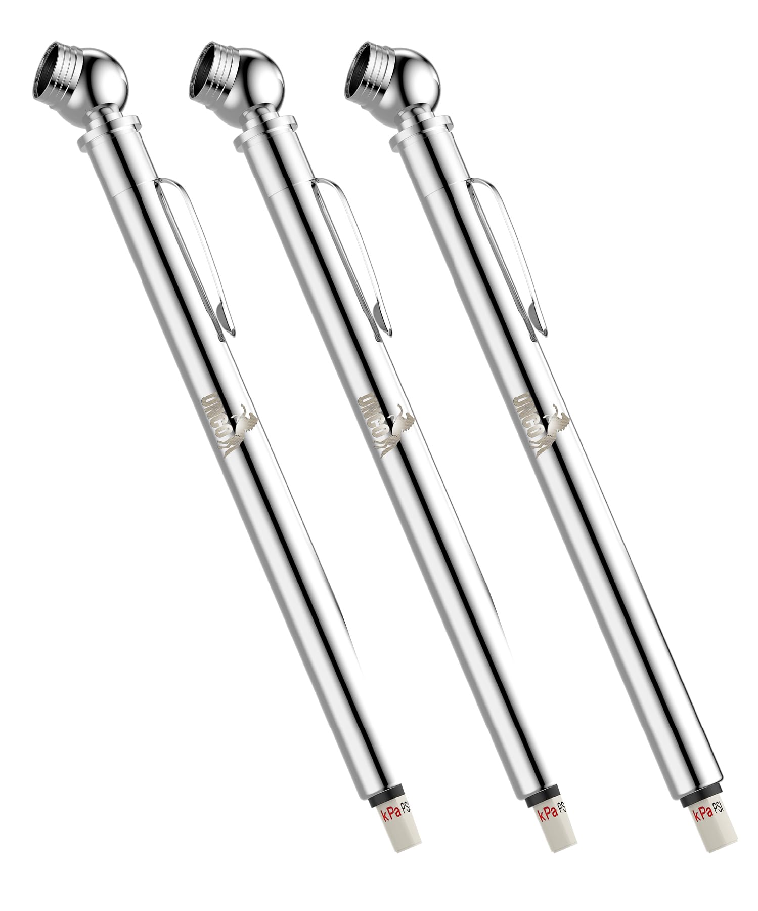 UNCO- Stainless Steel Pencil Tire Pressure Gauge, 3 Pack, 10-50PSI, 10-100PSI, 20-120PSI, Pencil Air Pressure Gauge for Tires wi