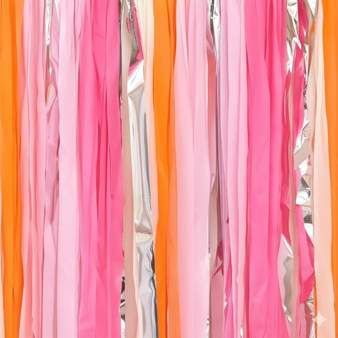 PapaKit 5ft Extra Large Sunset Sorbet Streamer Fringe Backdrop | Ready to Hang | String-Hanging Damage-Free Photo Booth Background for Summer Party, Bridal Shower, Birthday