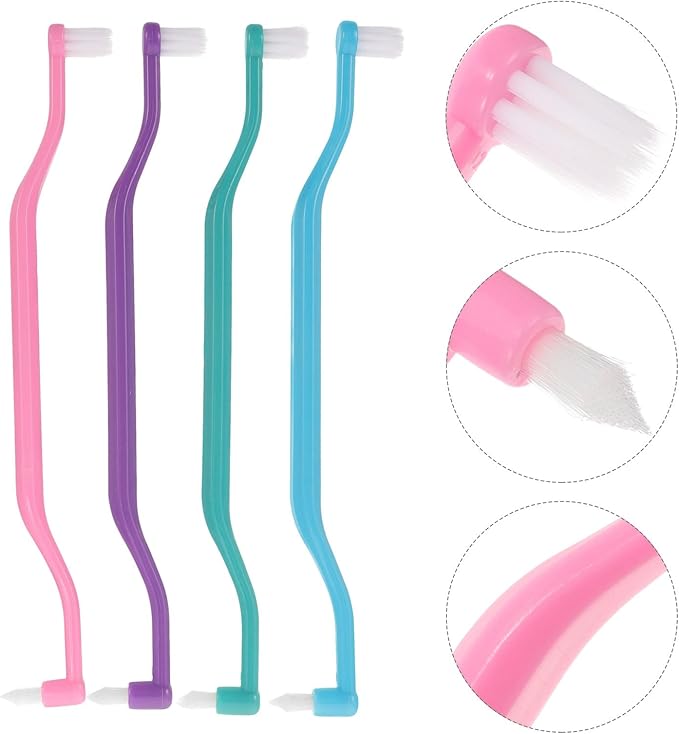 Double-Headed Toothbrushes 4pcs Compact Tapered Interdental Brushes for Daily Teeth Cleaning and Oral Care, Portable Household Toothbrushes for Braces and Denture Maintenance