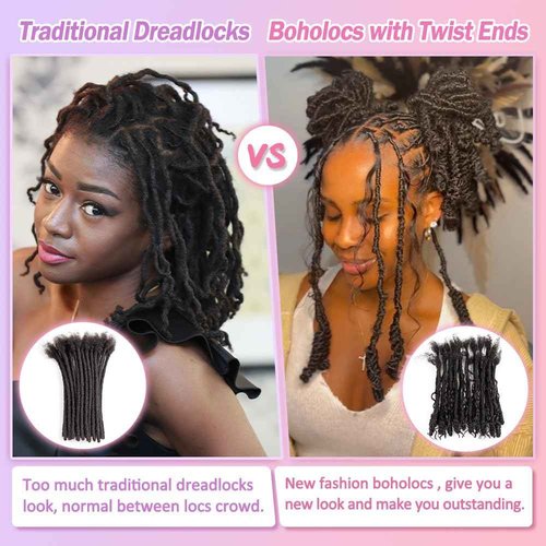 Lovenea 0.6 cm Human Hair Dreadlocks with Twist Ends 8 inch 30 Strands Boholocs Human Hair Handmade Dreadlock Extensions Natural Black Color Can Be Dyed Bleached Curled(1B#, 8 Inch-30 Strands)