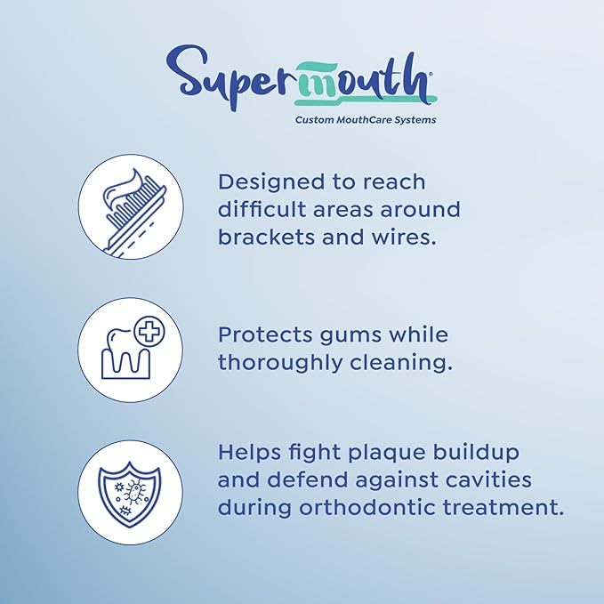 SuperMouth OrthoBrush Manual Toothbrush – Soft Bristles for Braces, Deep Clean Around Brackets & Wires, Conform to Teeth’s Curves & Protects Against Cavities & Stains