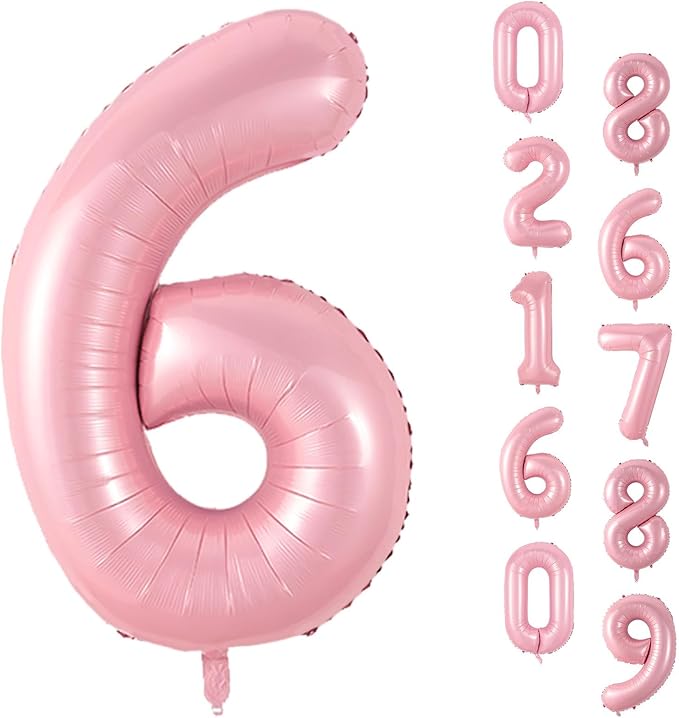 Pastel Pink Number 6 Balloon, 40 Inch Pearl Light Pink Number 6 Balloons for Girls, Foil Digital 6 Balloon Helium, Large Pink 6th Birthday Balloons for Girls Baby Shower Princess Party Decorations