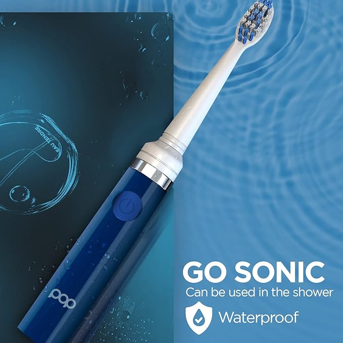 Pop Sonic Electric Toothbrush (Navy Blue) - Travel Toothbrushes w/AAA Battery | Kids Electric Toothbrushes with 2 Speed & 15,000-30,000 Strokes/Minute, Dupont Nylon Bristles