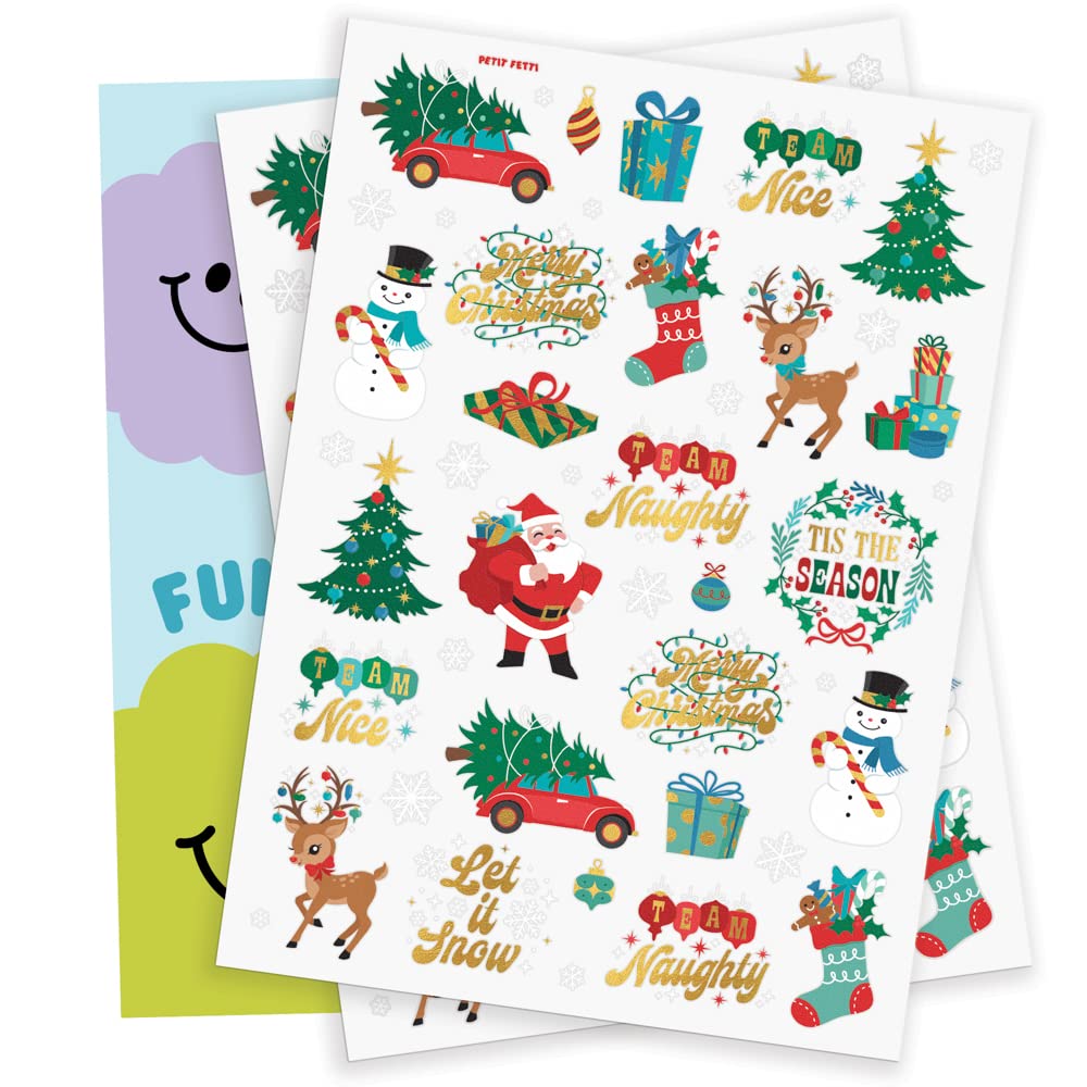 xo, Fetti Christmas Decorations Temporary Tattoos for Kids - 46 Glitter Styles | Team Naughty Nice, Merry Christmas Party Favors, Stocking Stuffer, Xmas Eve Gift