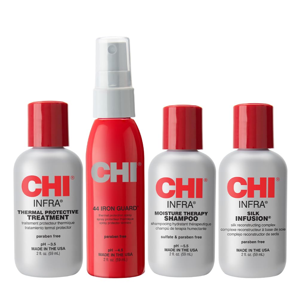 CHI Infra The Essentials Kit, Includes Infra Shampoo, 44 Iron Guard, Treatment & Silk Infusion, Sulfate, Paraben, & Cruelty-Free, 2 Oz (4 Products)