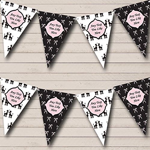 French Paris Bows Poodle Black Pink Personalized Birthday Party Bunting - Hanging Party Decoration - Birthday Party Banner Garland | Decorative Party Supplies