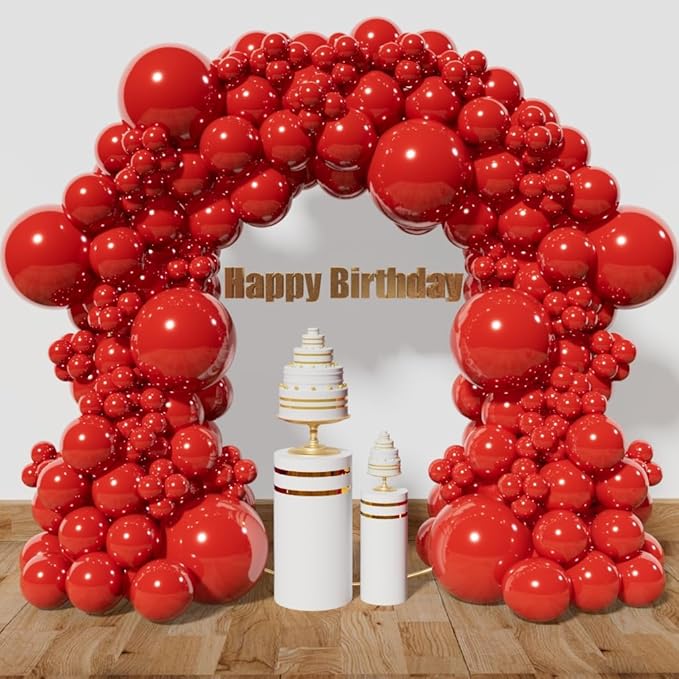KAWKALSH Red Balloon Arch Kit 111Pcs Different Sizes 18 12 5 Inch Latex Balloons Garland for Birthday Graduation Bachelorette Cherry Casino Movie Theme Party Decorations