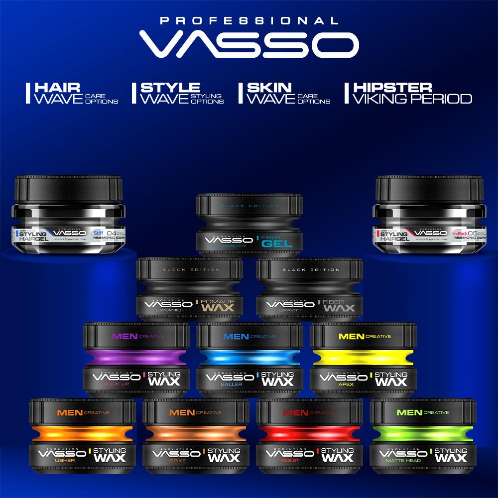 Vasso Clay Spike Hair Styling Wax for Men, Ultra Matte Strong Hold Clay Wax, Water Based Texturizing Hair Clay for All Hair Types, Long Lasting Barber Style Finish, 5.07 fl oz (150 ml)