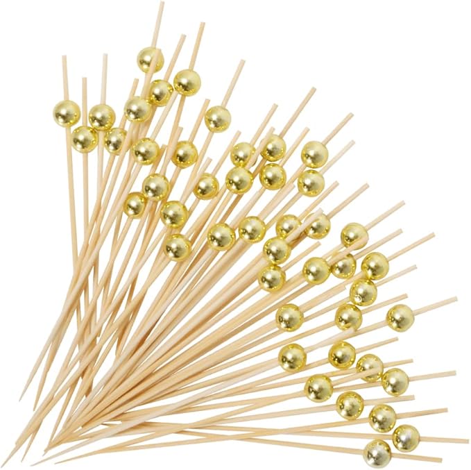 100PCS Fancy Toothpicks for Appetizers, Gold Cocktail Picks for Party Decoration, Appetizer Skewers for Charcuterie Sandwich Burgers Fruit - 4.7 inch