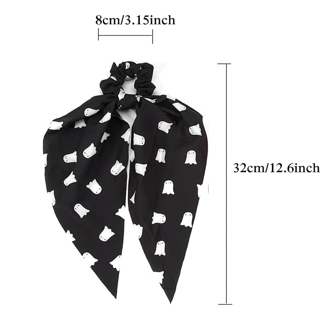 Halloween Hair Ties for Woman Girls Fall Orange Bandana Hair Scrunchies Spooky Ghost Elastic Ribbon Bow Hair Tie Autumn Halloween Party Supplies Hair Accessories 2PCS