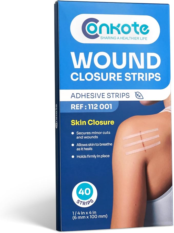 Conkote Wound Closure, Breathable Strips Hold Small Wounds Firmly Closed, Great After Sutures or Staples - 40 Wound Closures