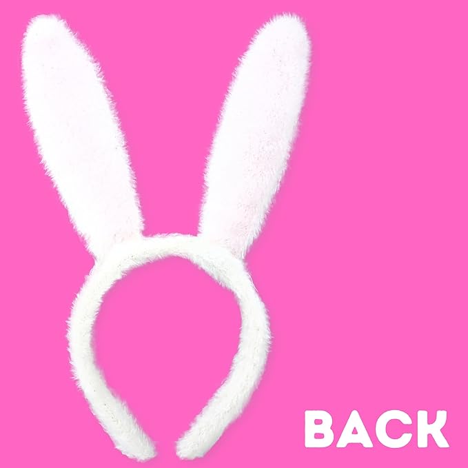 Needzo Easter Bunny Ears Hair Accessories, Pink and White Spring Items for Egg Hunts and Parties, One Size