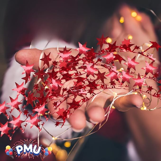 PMU 25 Ft Star Wire Shiny Garland Red - Halloween, Christmas Party, Wedding, Birthday, Festive Home Decoration Ornament Red