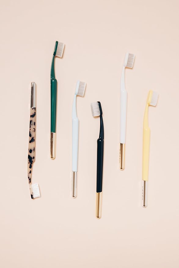 TRASK The Better Brush - Luxury Soft Bristle Dentist Designed Manual Toothbrush for Adults, English Hedge with Gold