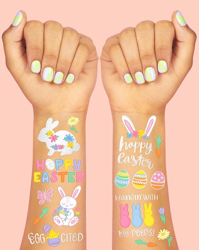 xo, Fetti Easter Party Supplies Temporary Tattoos - 48 Glitter Styles | Easter Bunny Decorations, Easter Basket, Easter Eggs Activity, Spring