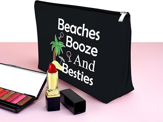Mxrymvu Beach Gifts for Women Friends Makeup Bag Beach Lover Gifts Funny Vacation Themed Cosmetic Bag for Women Besties Birthday Christmas Graduation Present Travel Pouch（Black）
