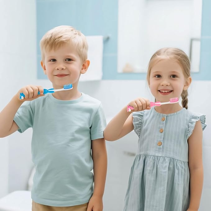 Kids for Toothbrushes In Bulk, Individually Wrapped Toothbrush Cute Manual Soft Bristles Children Disposable Toothbrush With Cover Suction Cup Toddler Toiletries Set for Home/School/Travel (60 Pack)