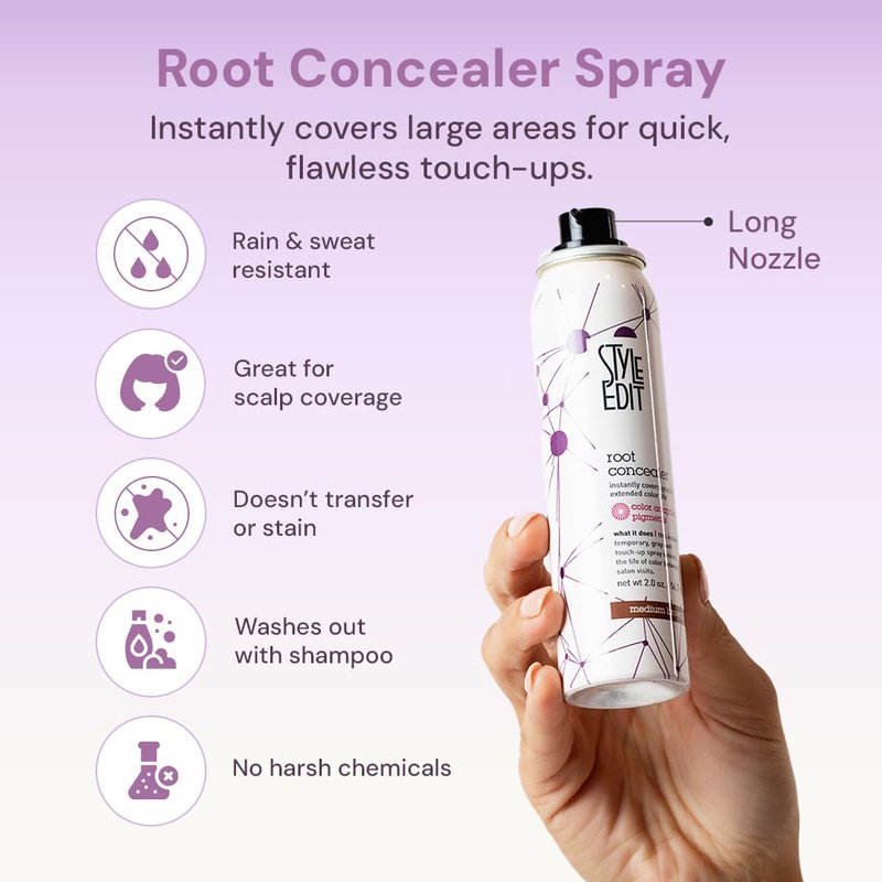 Style Edit Root Touch Up Spray | Temporary Hair Color for Gray Roots and Thinning Hair | Salon-Quality, Transfer-Resistant Hair Concealer | Medium Brown, 2 oz