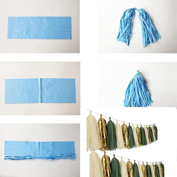 20Pcs Sage Green Gold Mylar Tassels Garland Tissue Paper Tassels Banner DIY Kit Teal Tassel Garland Teal Gold Birthday Party Decorations for Women Men Boys Girls, Party Supplies